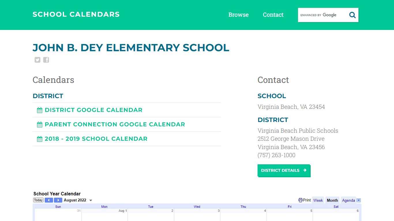John B. Dey Elementary School Calendars – Virginia Beach, VA